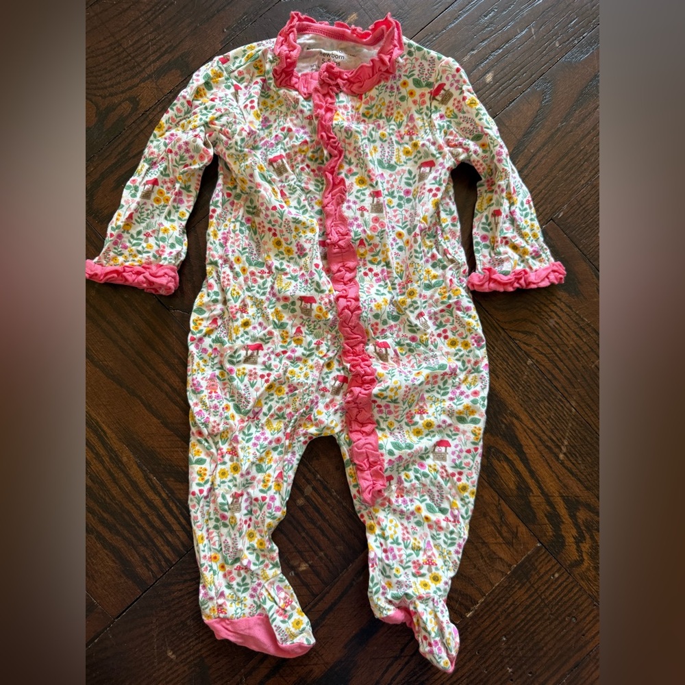 Magnetic Me Floral Baby Onesie with Pink Accents